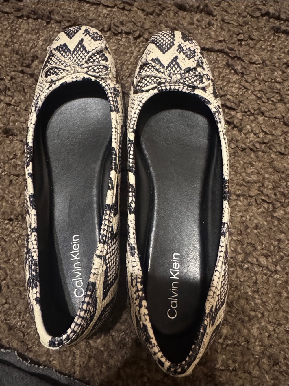 Calvin Klein Black & White Snake-Print Slip-On Ballet Flats
